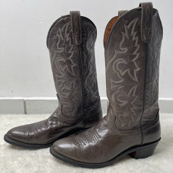 J Chisholm Men's Western Boots Leather US 9 D Gray Brown Cowboy Boots - Picture 1 of 14